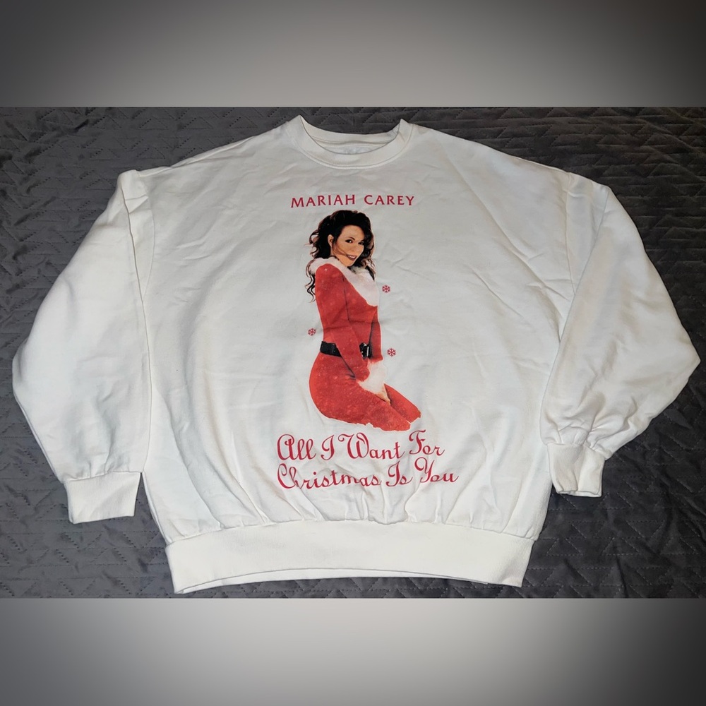 Forever 21 x Mariah Carey White All I Want For Christmas Is You Sweatshirt Sz S
